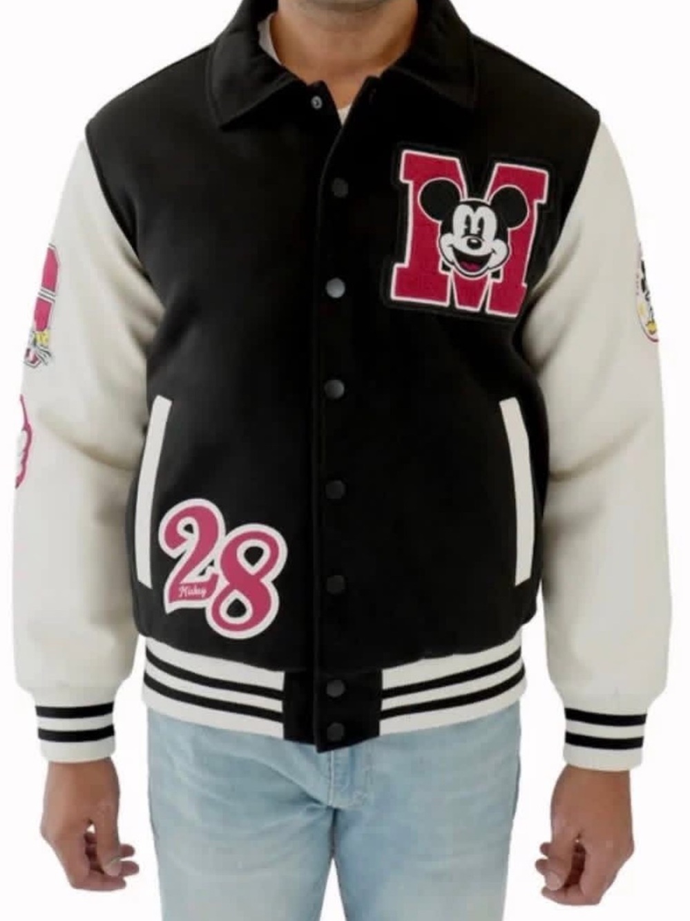 Disney Black and White Mickey Varsity Bomber Jacket
